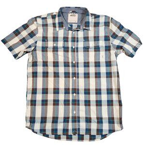 Vans Mens Plaid Short Sleeve Button-Down Shirt Size Large Blue Brown